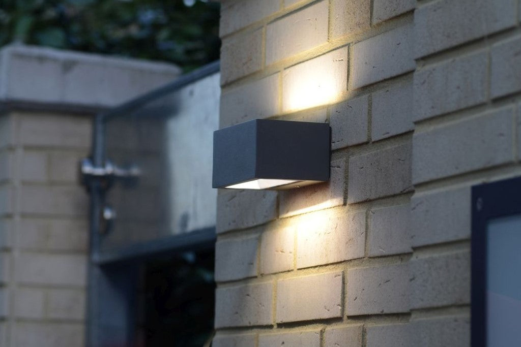 GEMINI SQUARE SMALL OUTDOOR LED WALL UP & DOWN 1 LIGHT DARK GREY