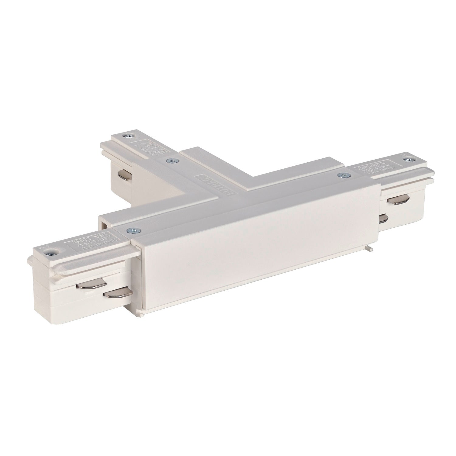 EUTRAC SYSTEM - EUTRAC Conector em T, com capacidade de alimentação, ligação à terra no interior, esquerda, branco RAL 9016