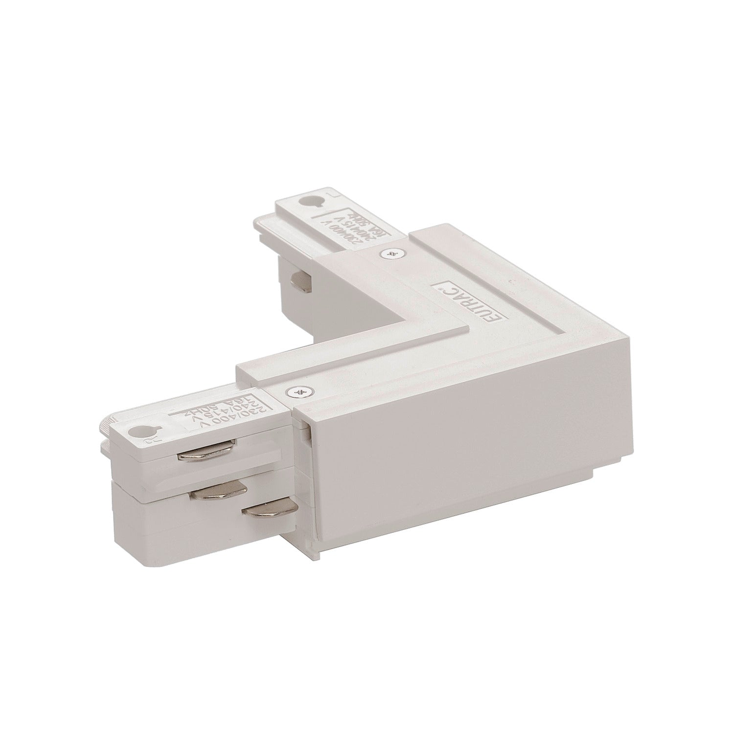 EUTRAC SYSTEM - EUTRAC Conector em L, com capacidade de alimentação, ligação à terra no exterior, branco RAL 9016