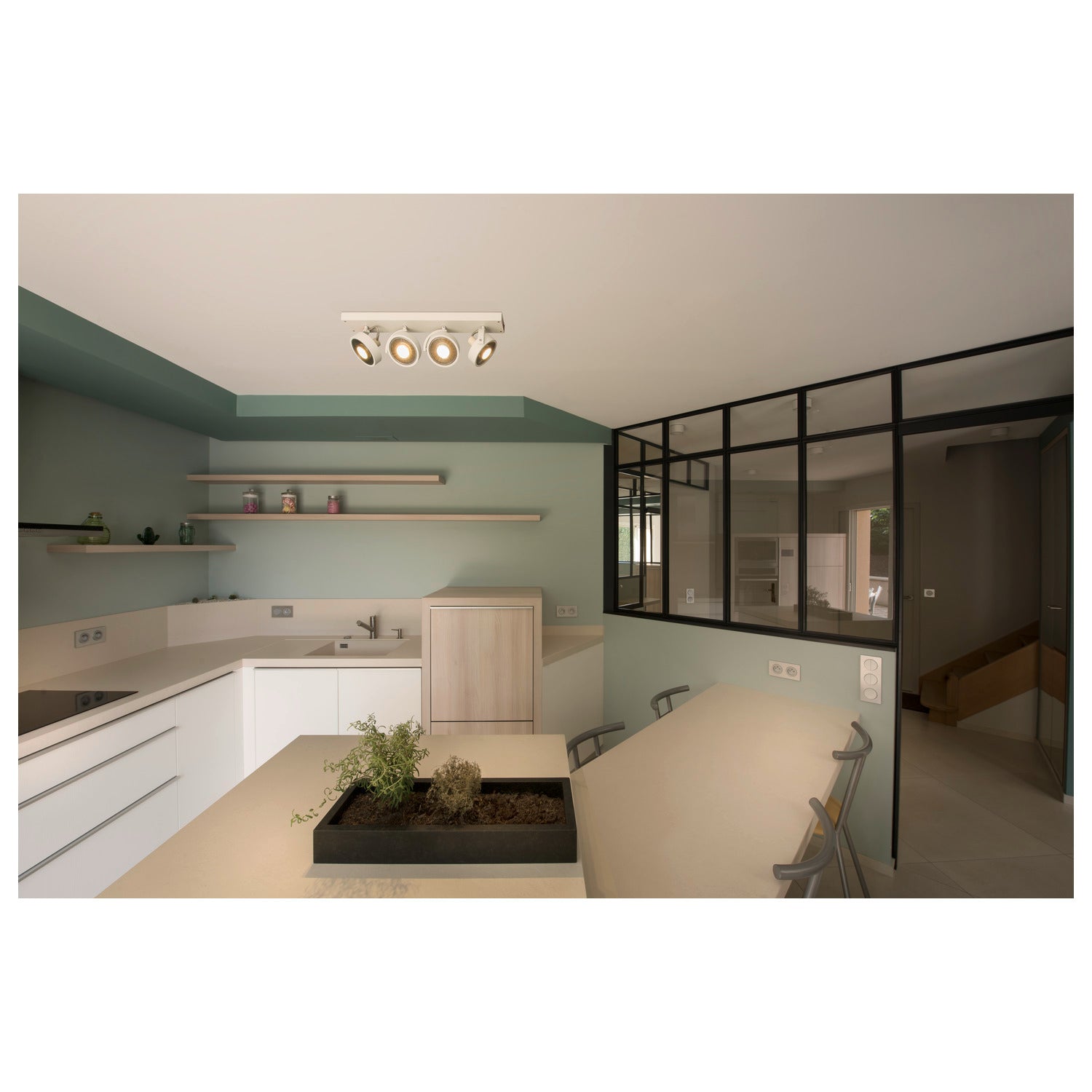 KALU CW, luminária de montagem na parede e no teto Indoor, quad, QPAR111, branco, 4x75 W
