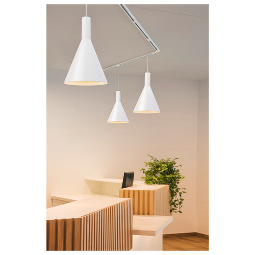 1~ SYSTEM - ADAPTADOR DE LUMINÁRIAS PENDENTES, para calha de montagem saliente de 1 fase de alta voltagem, branco, incl. mecanismo de alívio do esforço de tração e peça roscada