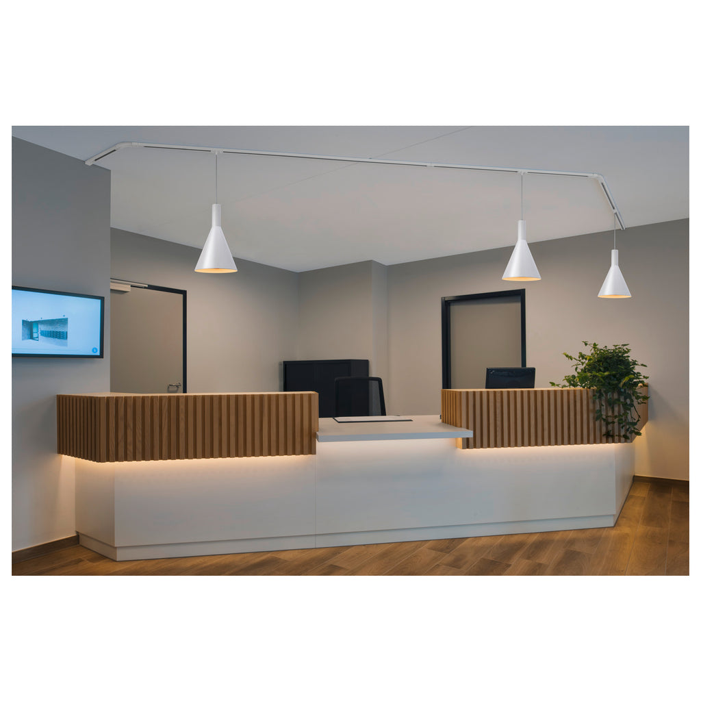 1~ SYSTEM - ADAPTADOR DE LUMINÁRIAS PENDENTES, para calha de montagem saliente de 1 fase de alta voltagem, branco, incl. mecanismo de alívio do esforço de tração e peça roscada