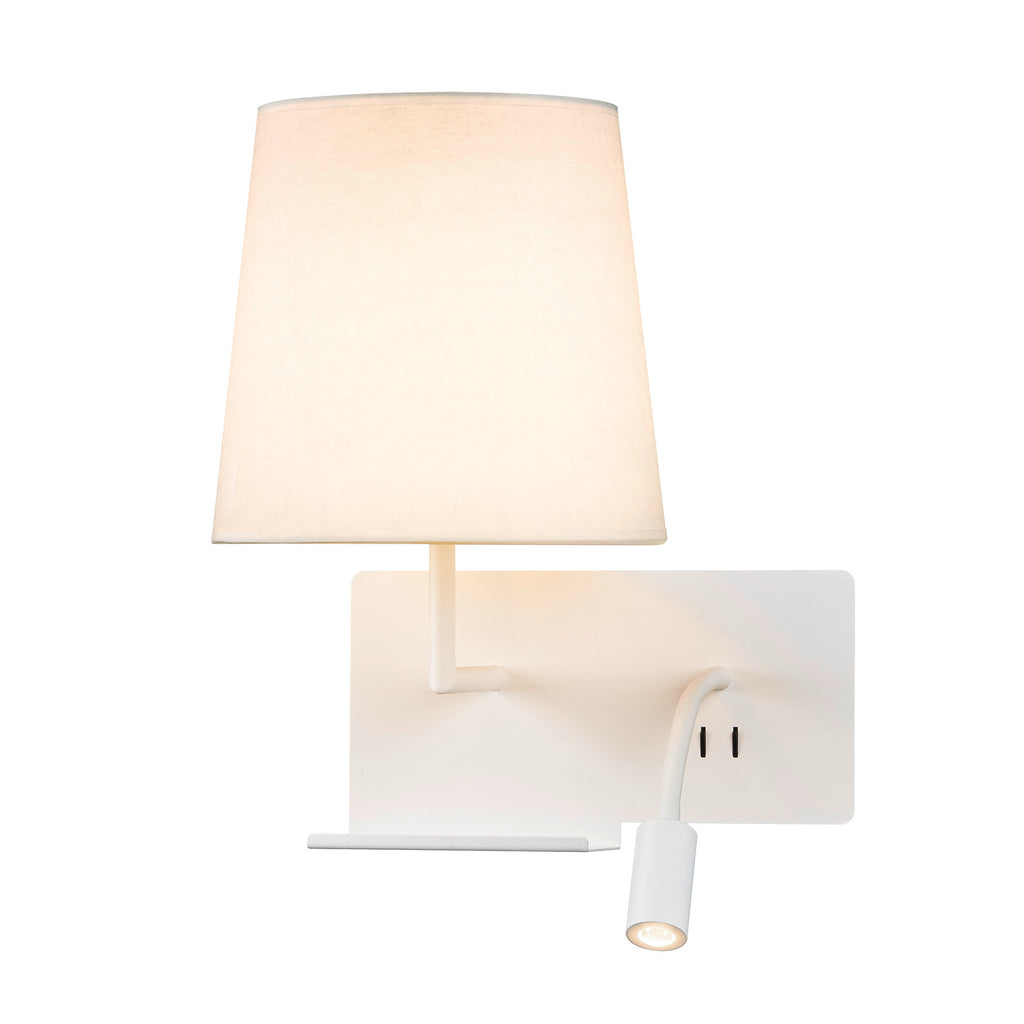 SOMNILA FLEX, Luminária de montagem de superfície na parede LED Indoor 3000 K versão branco à esquerda, incluindo ligação USB