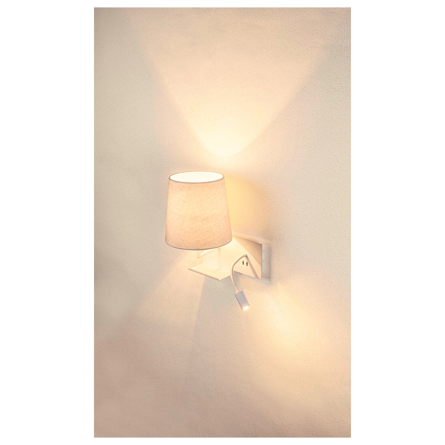 SOMNILA FLEX, Luminária de montagem de superfície na parede LED Indoor 3000 K versão branco à esquerda, incluindo ligação USB