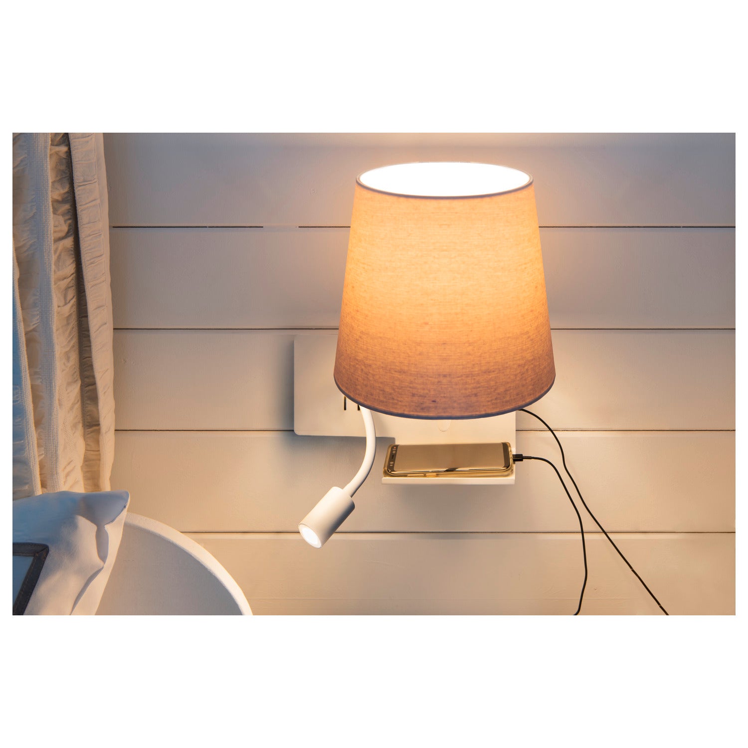 SOMNILA FLEX, Luminária de montagem de superfície na parede LED Indoor 3000 K versão branco à direita, incluindo ligação USB