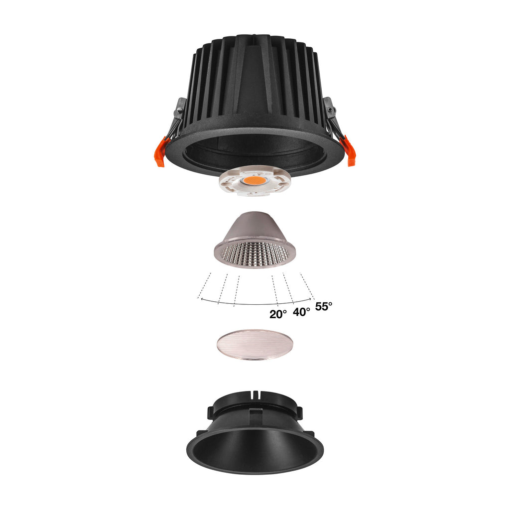 NUMINOS® DL XL, Luz embutida para teto LED para interior preto/preto 3000 K 40°