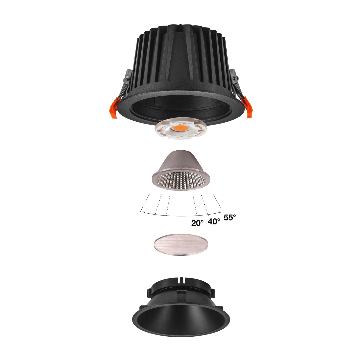 NUMINOS® DL XL, Luz embutida para teto LED para interior preto/preto 3000 K 40°