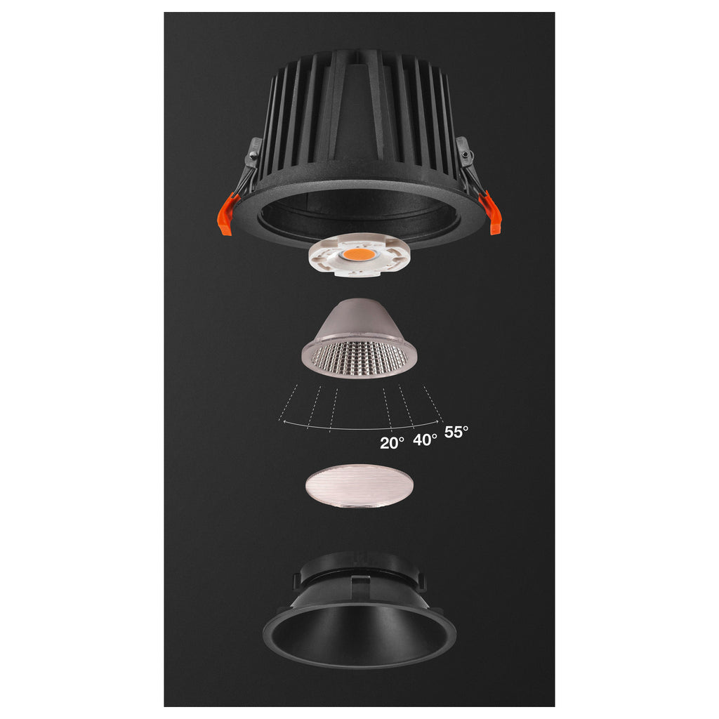 NUMINOS® DL XL, Luz embutida para teto LED para interior preto/preto 3000 K 40°