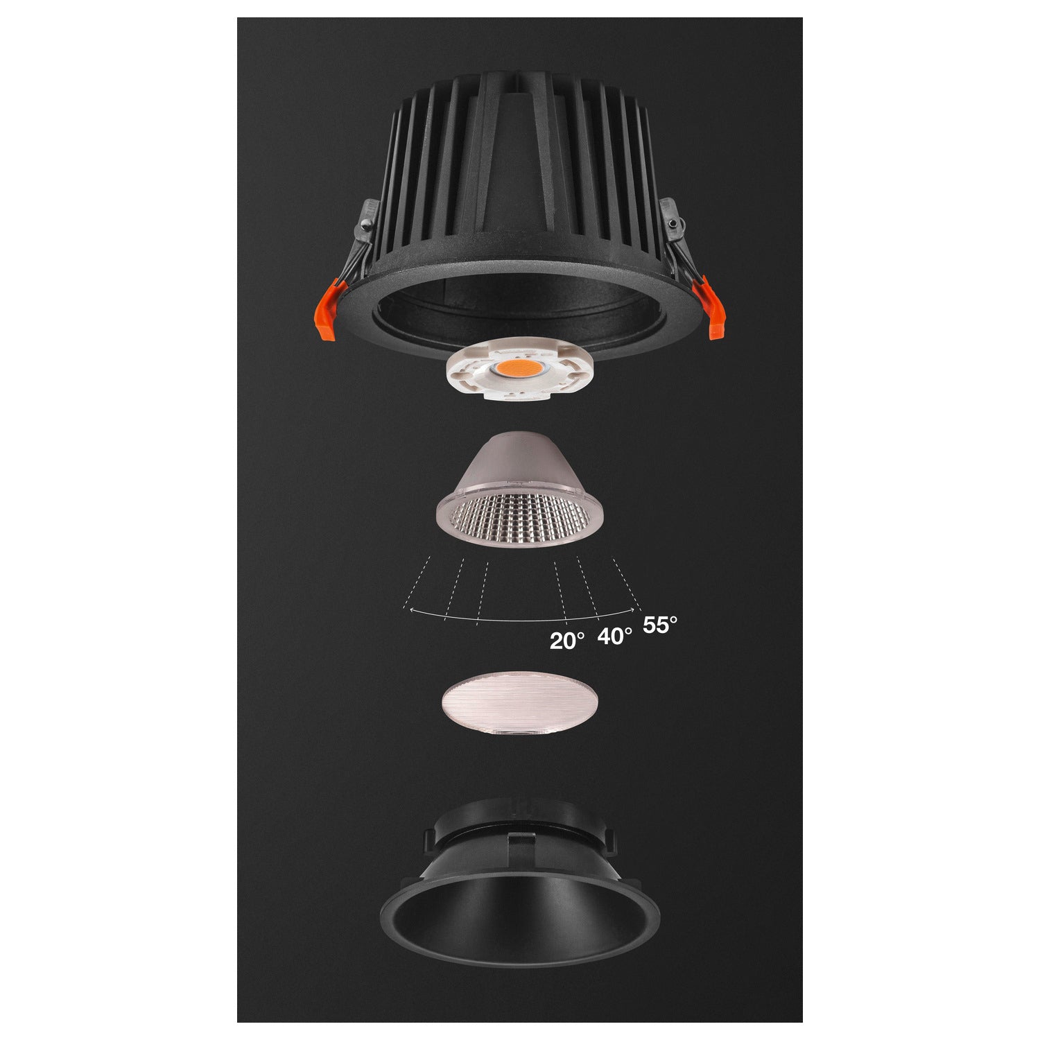 NUMINOS® DL XL, Luz embutida para teto LED para interior preto/preto 3000 K 40°