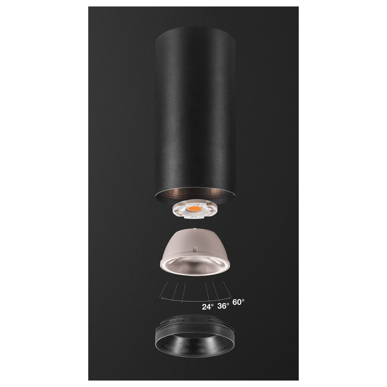 NUMINOS® L CL, PHASE, Candeeiro de teto de superfície, 3000 K, 20 Watt, Ângulos de fases, 36°, preto mate