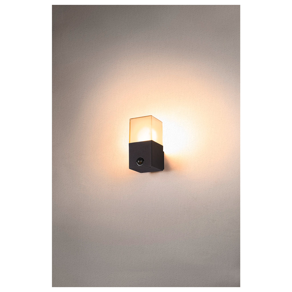 GRAFIT E27 Sensor quadrado, luminária saliente para a parede, antracite