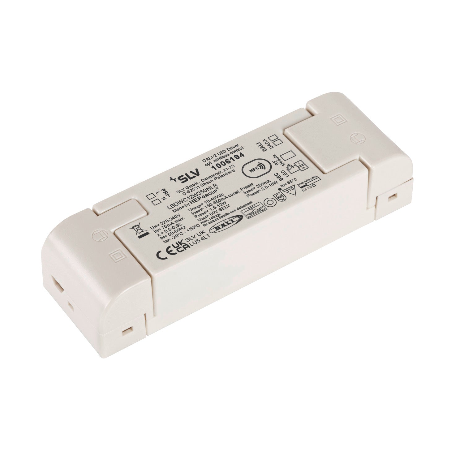 Zubehör (universal) - Controlador LED, 12 W 250 mA DALI regulável com interface RF, controlador LED branco DALI