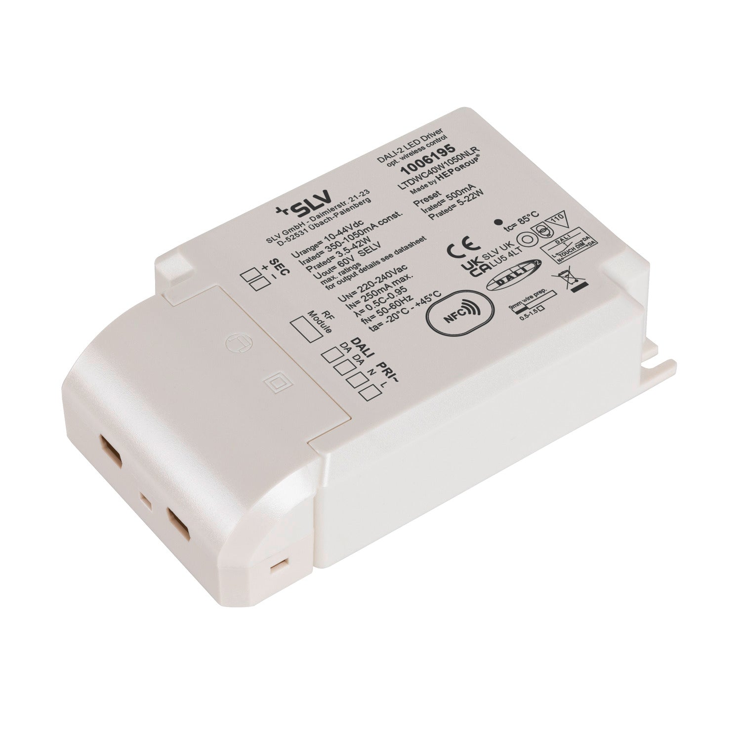 Zubehör (universal) - Controlador LED, 40 W 500 mA DALI regulável com interface RF, controlador LED branco DALI