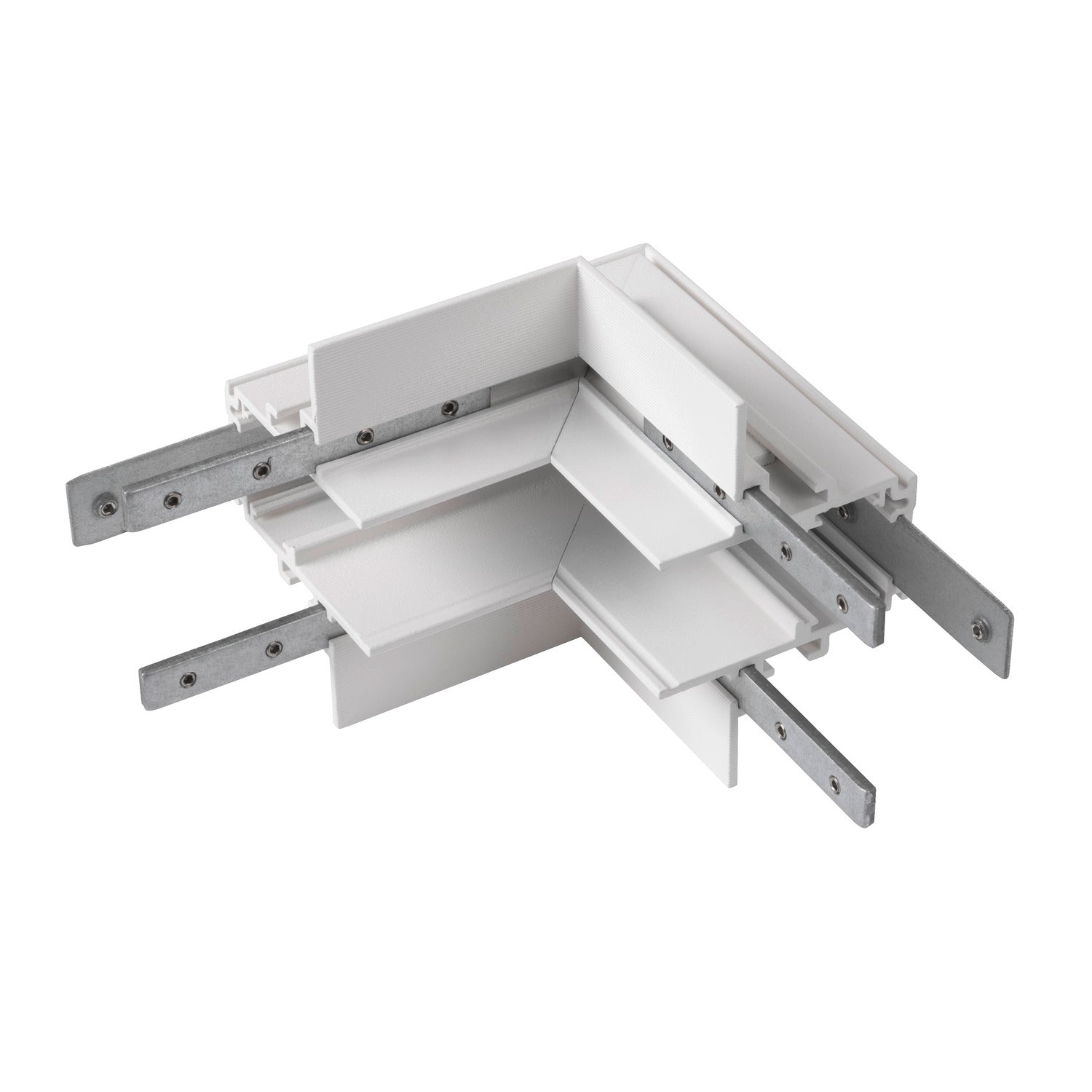 48V SYSTEM - Conector em L mecânico, 48 V TRACK, para calha eletrificada de montagem encastrada em profundidade, Stereo, branco