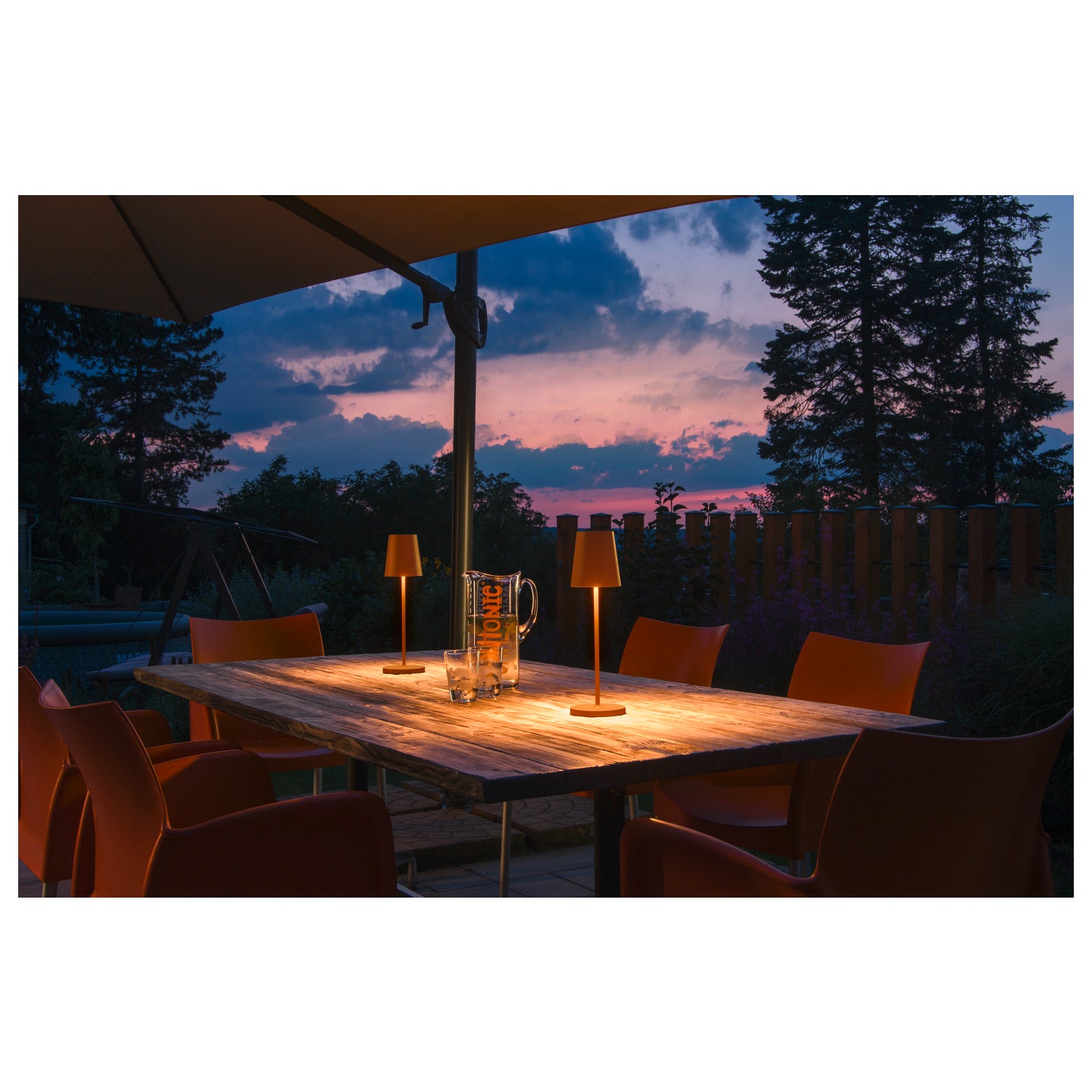 VINOLINA TWO, luminária de mesa, bateria, IP65, 2200/2700/3000 K, TOUCH, ferrugem