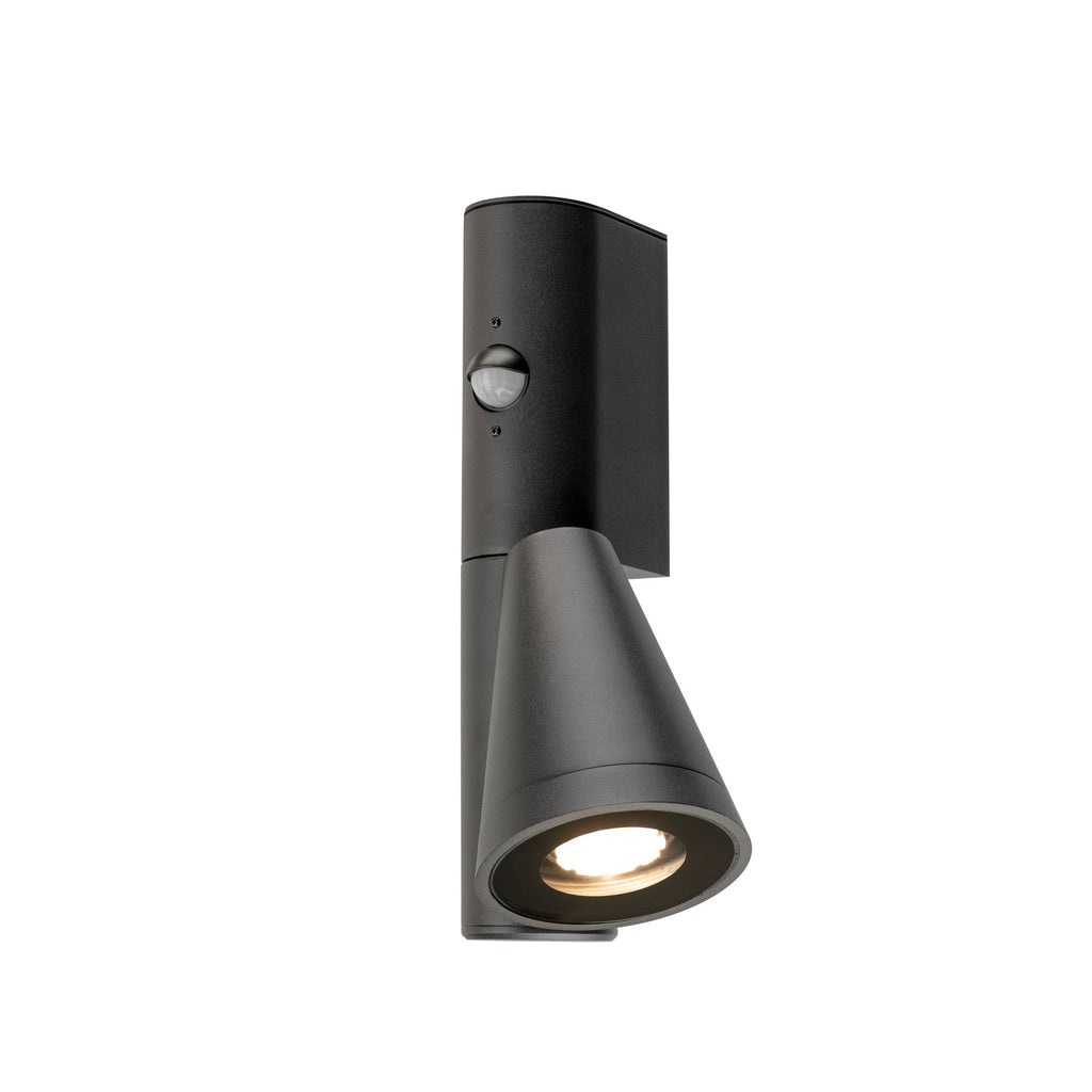 T-TUBE, luminária de parede para montagem em superfície, GU10, simples, sensor, IP44, máx. 10 W, preto