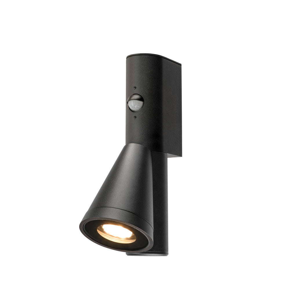 T-TUBE, luminária de parede para montagem em superfície, GU10, simples, sensor, IP44, máx. 10 W, preto