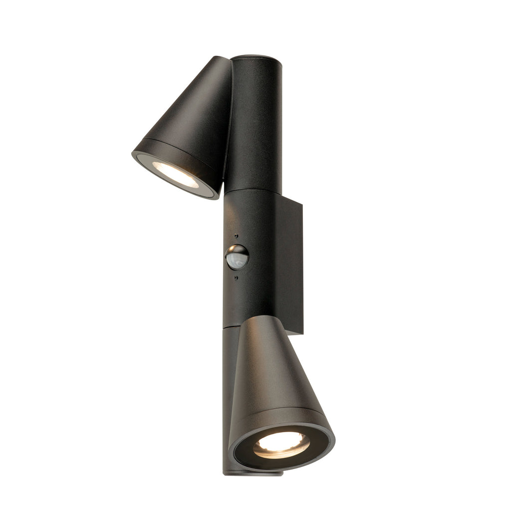 T-TUBE, luminária de parede de montagem saliente, GU10, duplo, sensor, IP44, máx. 10 W, preto