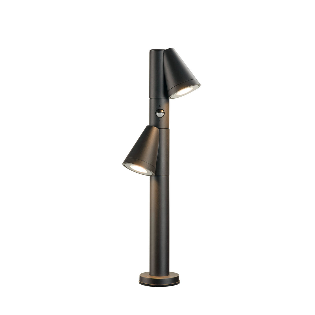 T-TUBE 70 POLE, candeeiro de pé exterior, GU10, duplo, sensor, IP44, máx. 10 W, preto