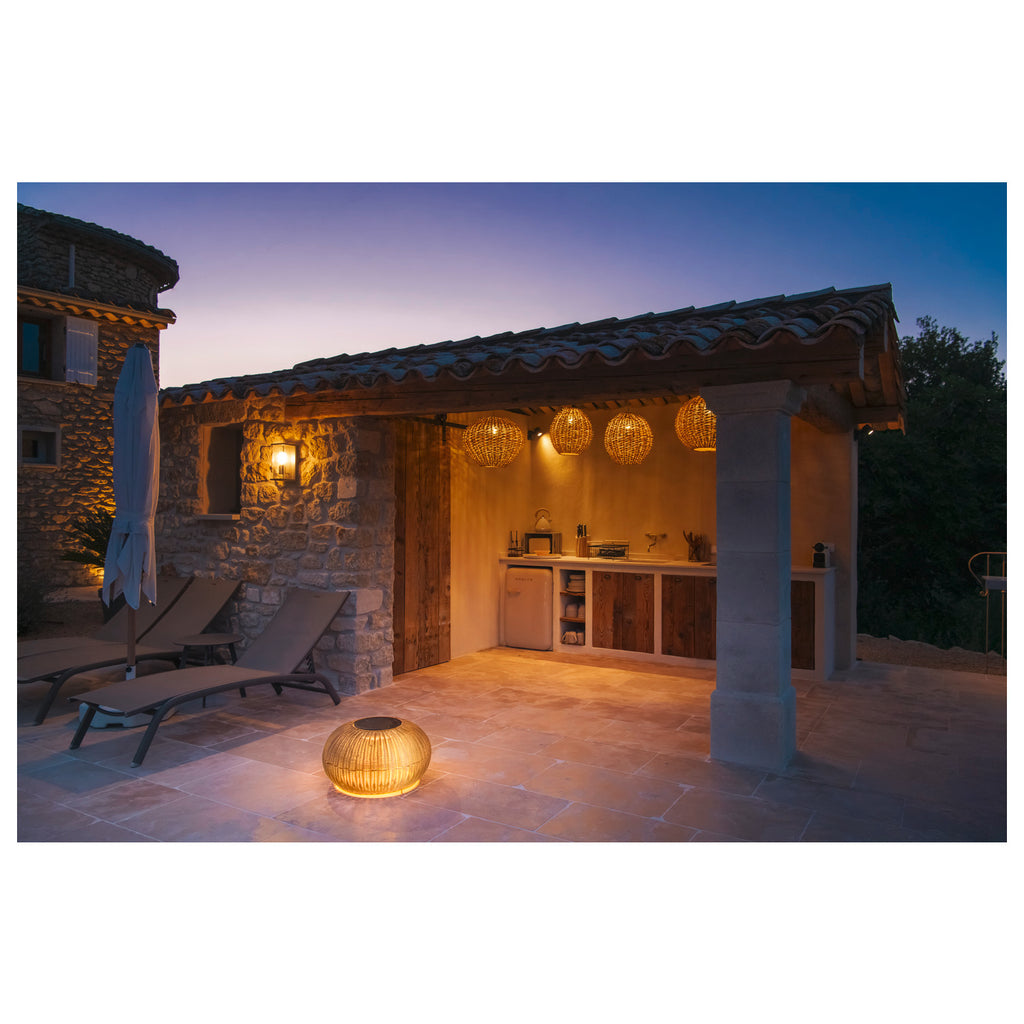 ADEGAN, candeeiro de pé exterior, plano, solar, 2200 K, IP65, castanho