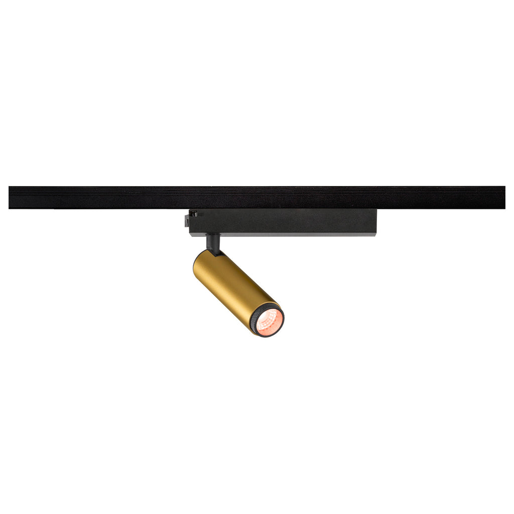 GRIP! S, 1~ spot, cilíndrico, 2000-3000 K, 11 W, rDim-to-Warm, PHASE, 29°, dourado / preto