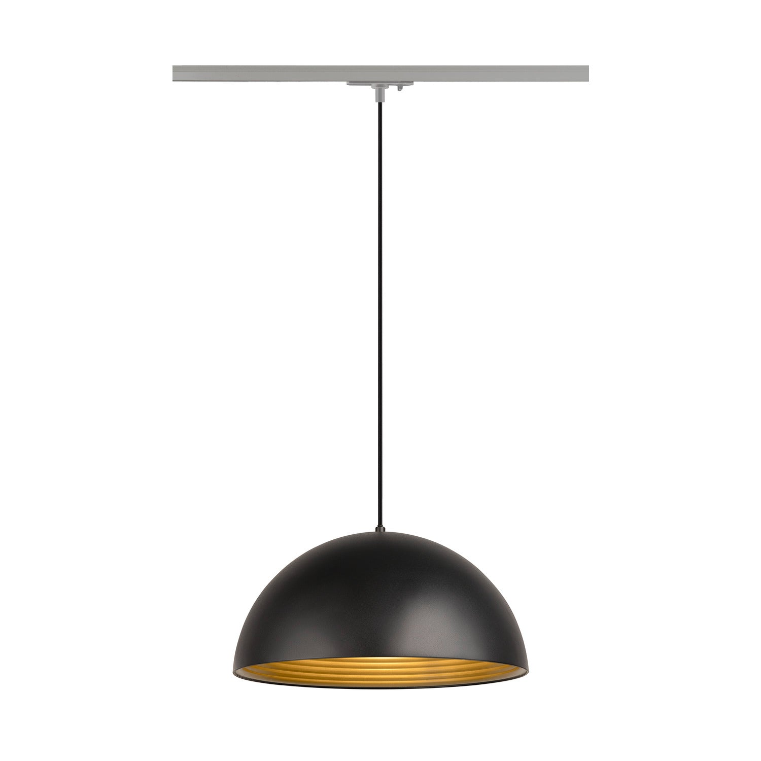 FORCHINI M 40 TRACK, 1~ candeeiro suspenso, E27, comprimento do pendente 150 cm, adaptador cinzento-prateado, 1x máx. 40 W, preto mate / dourado mate
