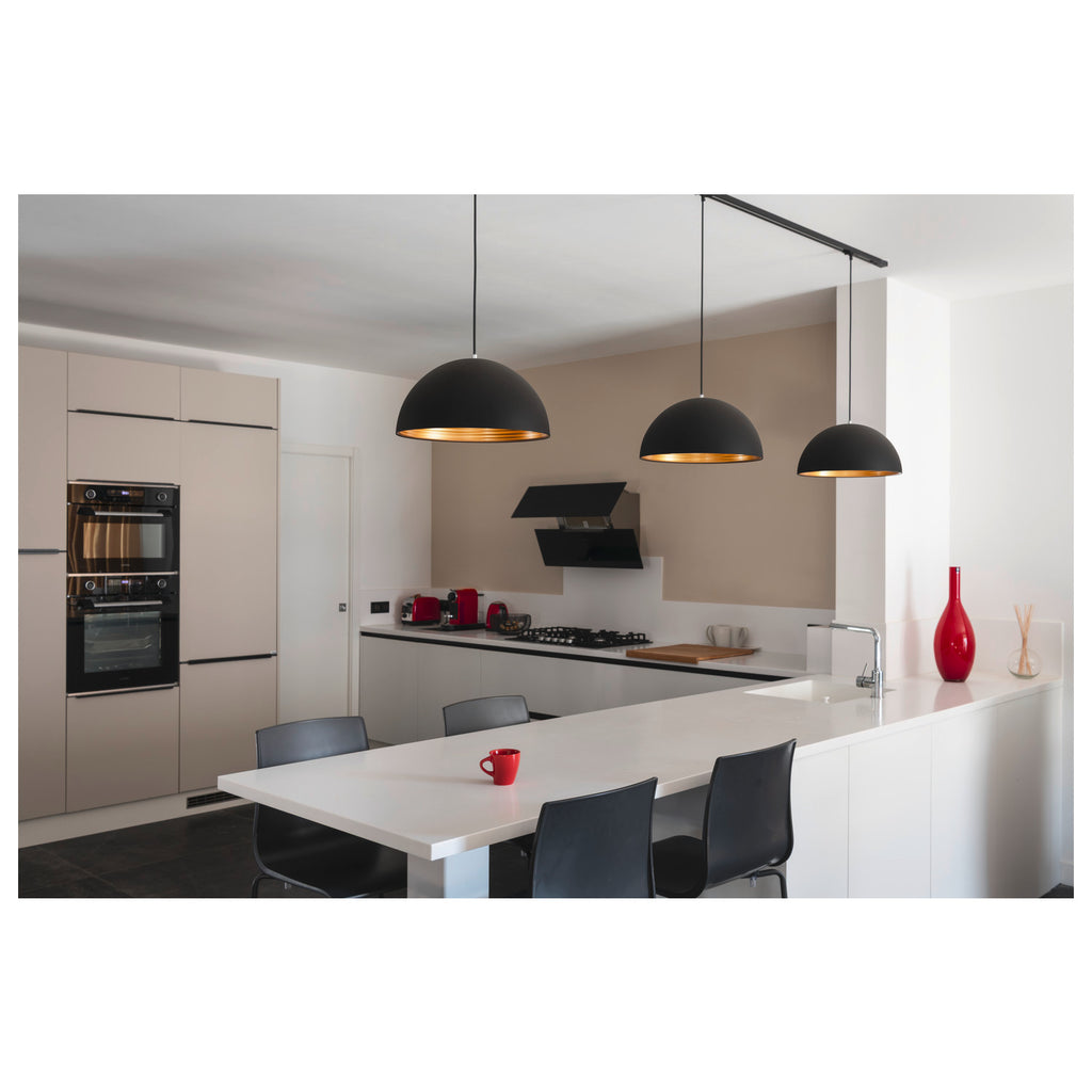 FORCHINI M 40 TRACK, 1~ candeeiro suspenso, E27, comprimento do pendente 150 cm, adaptador preto, 1x máx. 40 W, preto mate / dourado mate