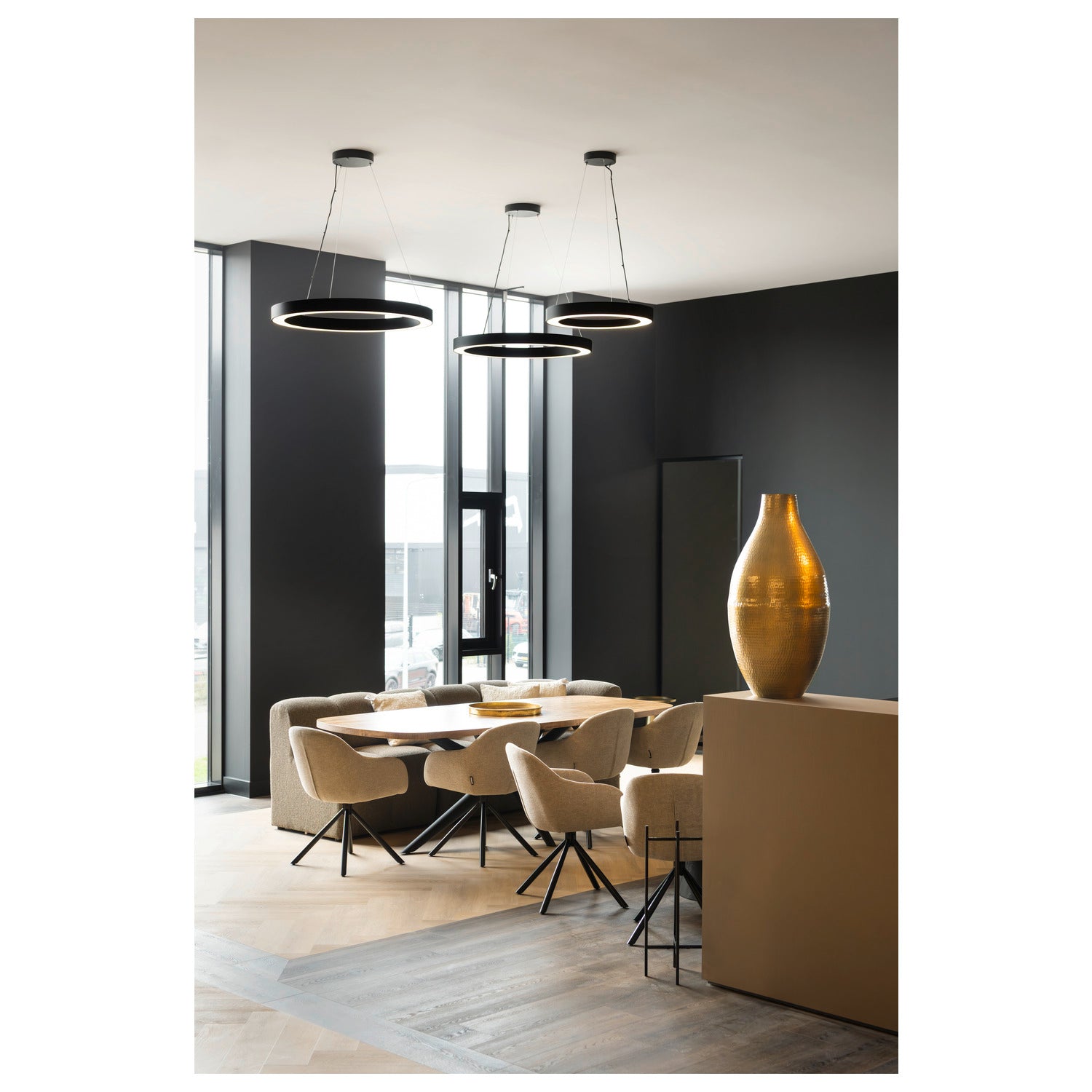MEDO® RING 90, Candeeiro suspenso, Comprimento do pendente 300 cm, 3000/4000 K, 110°, DALI, Touch, preto