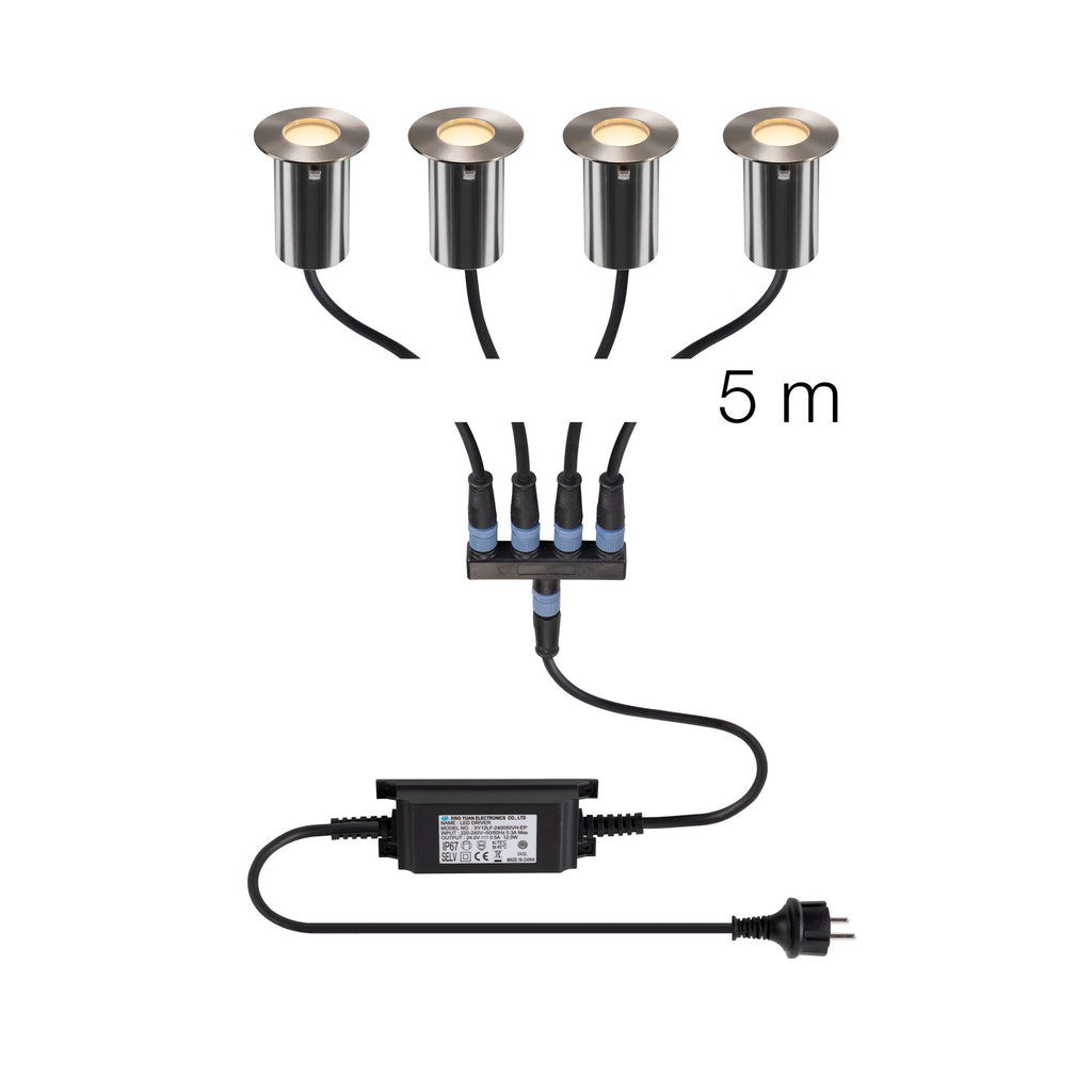 TRAIL-LITE® 60, conjunto de 4 luminárias enterradas, 3000K, IP67, redondas, aço inoxidável / alumínio