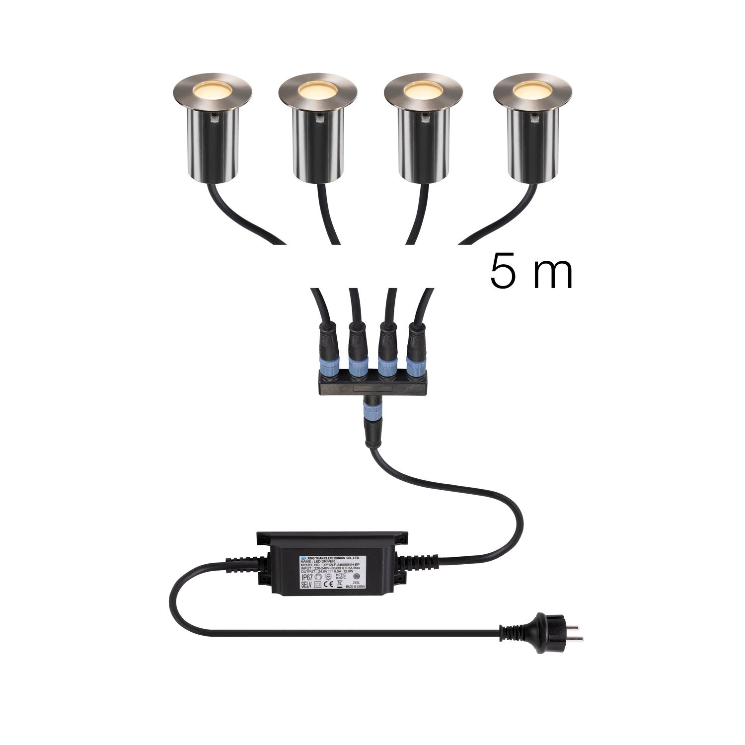 TRAIL-LITE® 60, conjunto de 4 luminárias enterradas, 3000K, IP67, redondas, aço inoxidável / alumínio