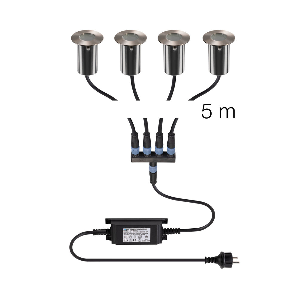 TRAIL-LITE® 60, conjunto de 4 luminárias enterradas, 3000K, IP67, redondas, aço inoxidável / alumínio