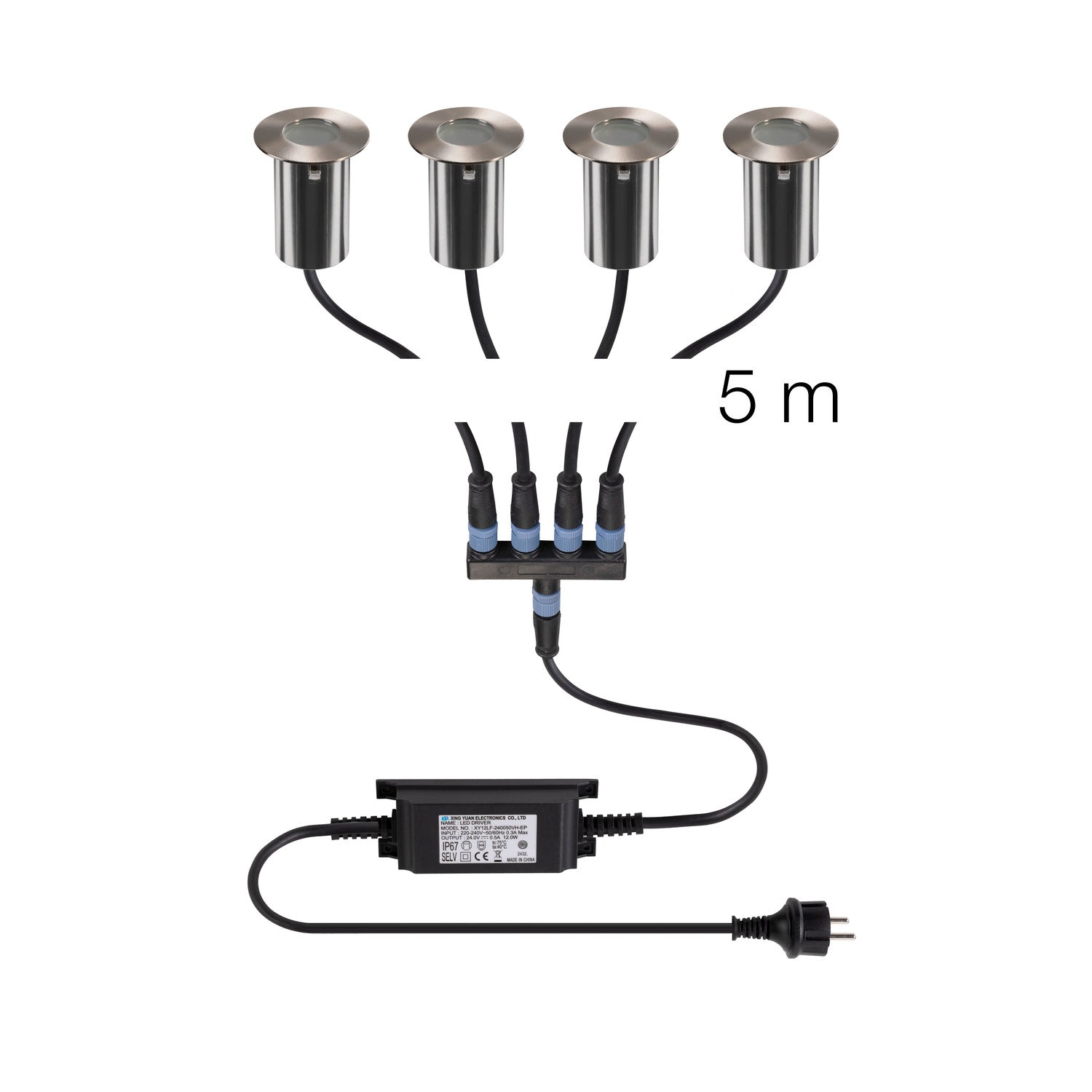 TRAIL-LITE® 60, conjunto de 4 luminárias enterradas, 3000K, IP67, redondas, aço inoxidável / alumínio