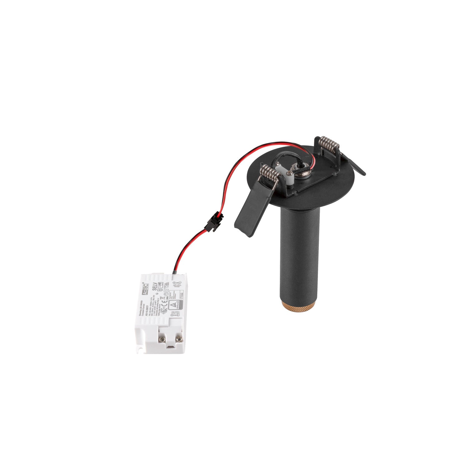 GRIP! S, luminária de teto embutida, PHASE, 2700 K, 29°, IP20, cilíndrica, preto / dourado