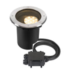 DASAR® L, luminária enterrada, assimétrica, 3000K, 70°/40°, IP65/IP67, redonda, aço inoxidável / preto