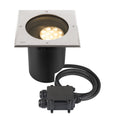 DASAR® L, luminária de embutir no solo, assimétrica, 3000K, 70°/40°, IP65/IP67, quadrada, aço inoxidável / preto