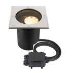 DASAR® L, luminária de embutir no solo, assimétrica, 3000K, 70°/40°, IP65/IP67, quadrada, aço inoxidável / preto
