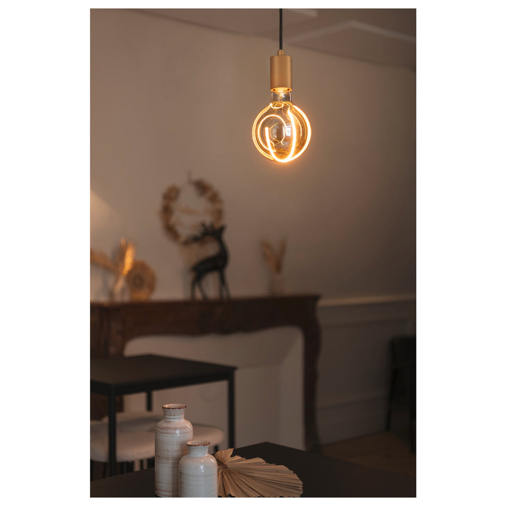 FITU PD, E27, nervurada, luz pendente, comprimento pendente 500 cm, extremidade do cabo aberta, 1 x máx. 15 W, ouro