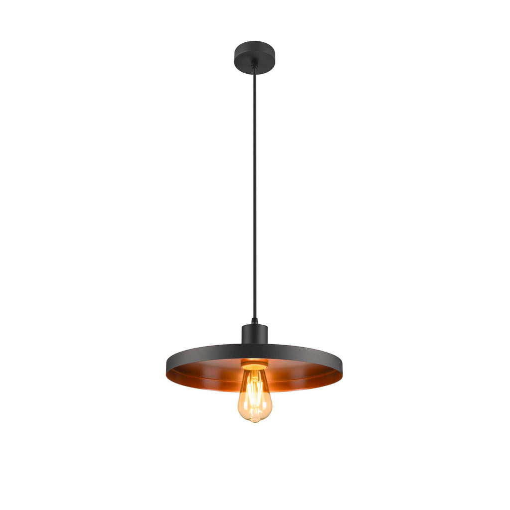 LALU® SET, Candeeiro suspenso, Base E27, PLATE 33, comprimento pendente 200 cm, Lâmpadas incluídas, preto