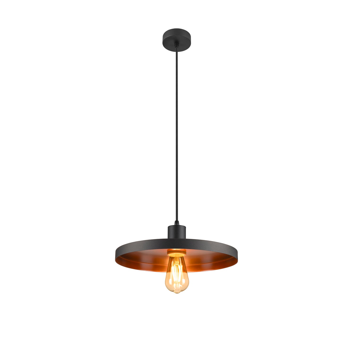 LALU® SET, Candeeiro suspenso, Base E27, PLATE 33, comprimento pendente 200 cm, Lâmpadas incluídas, preto