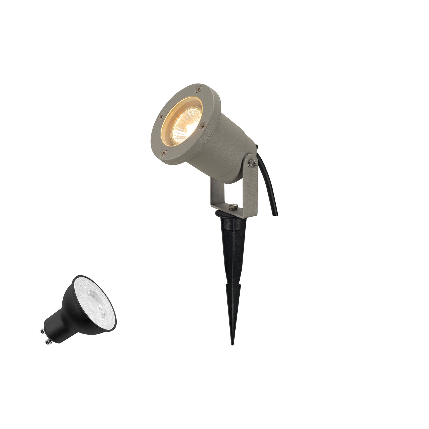 NAUTILUS LAMP SET, SPIKE, Luminária de espeto para jardim incl. PAR16 GU10, PHASE, 3000 K, cabo de conexão de 150 cm, IP44/IP65, cinza