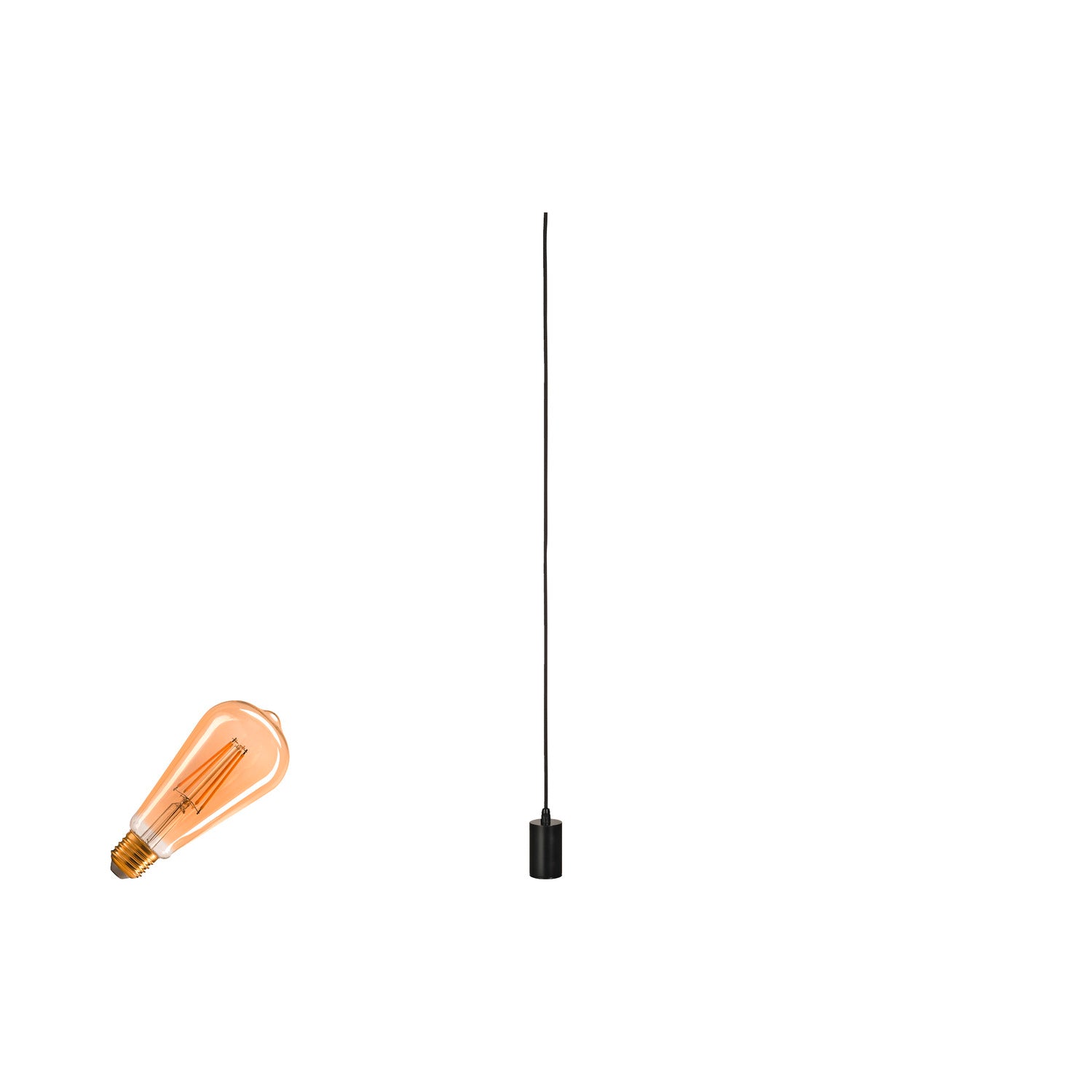 FITU LAMP SET, PD, INCL. LÂMPADA E27 E ADAPTADOR TRIFÁSICO, Luminária pendente 3~, Comprimento do pendente: 500 cm, 2500 K, E27, 1 x 15 W, 7,5 W, PHASE, 320°, preto
