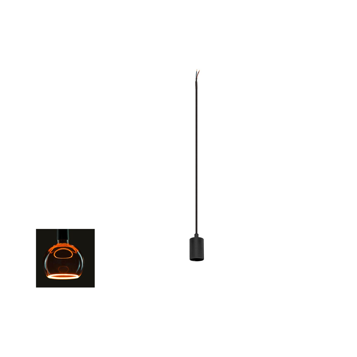 FITU LAMP SET, PD, RIBBED, INCL. LÂMPADA E27 E ADAPTADOR 1 FASE, 1~ Luminária pendente, Comprimento do pendente: 500 cm, 1900 K, Globe 125, 1 x 15 W, 6 W , 330°, preto