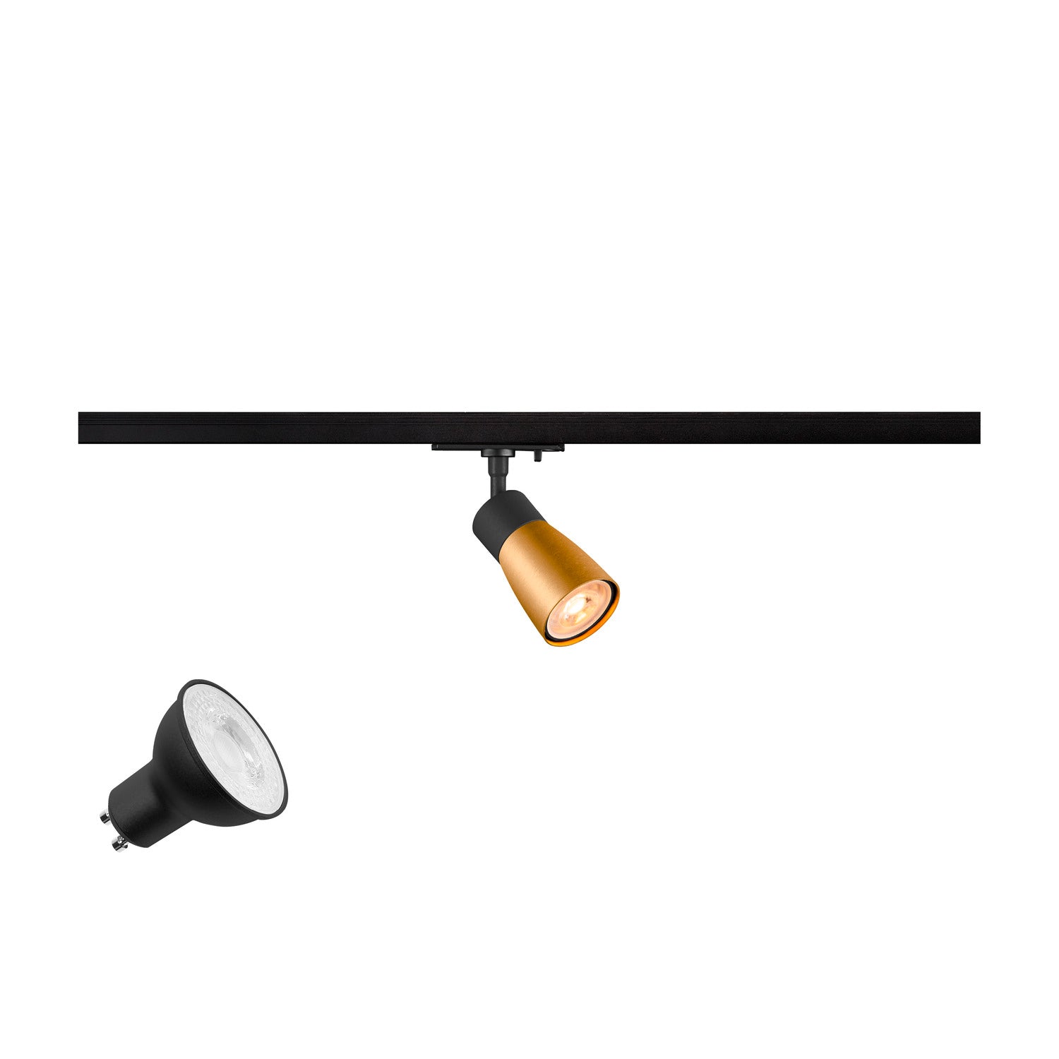 PURI 2.0 LAMP SET, Dome, 1~ Spot, INCL. PAR16 GU10, 3000 K, GU10, 1 x 6 W, FASE, 38°, preto / dourado