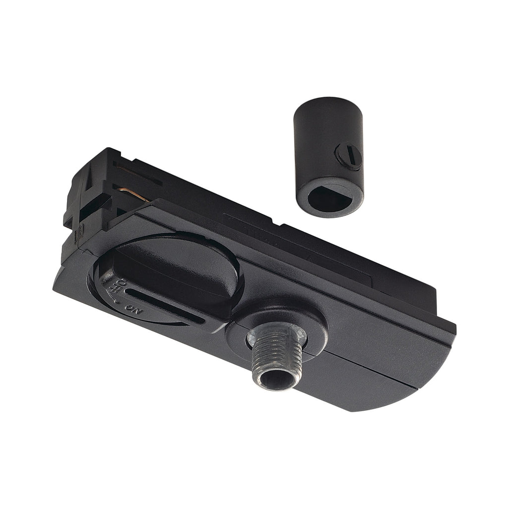 1~ SYSTEM - ADAPTADOR DE LUMINÁRIAS PENDENTES, para calha de montagem saliente de 1 fase, preto, incl. mecanismo de alívio do esforço de tração e peça roscada