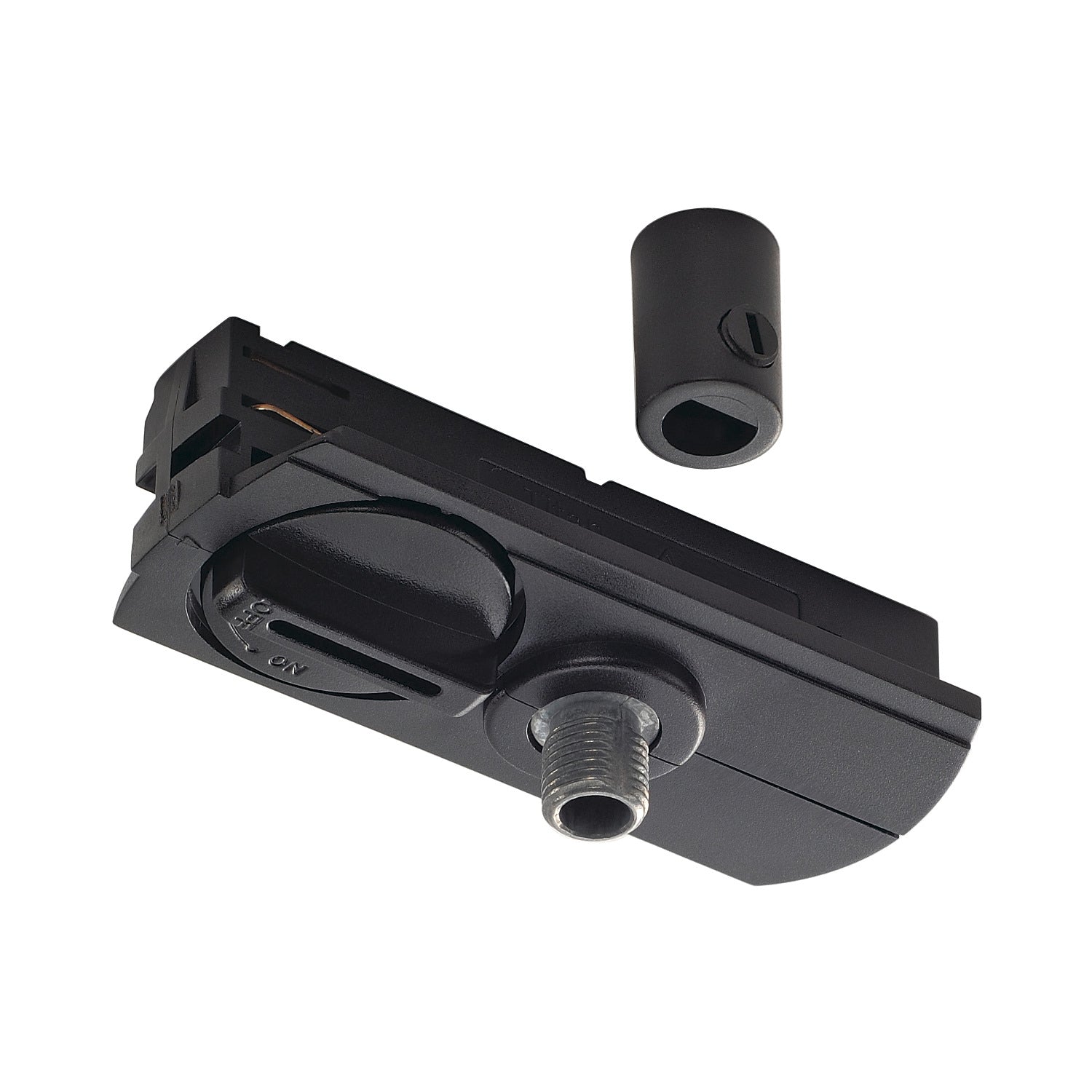 1~ SYSTEM - ADAPTADOR DE LUMINÁRIAS PENDENTES, para calha de montagem saliente de 1 fase, preto, incl. mecanismo de alívio do esforço de tração e peça roscada