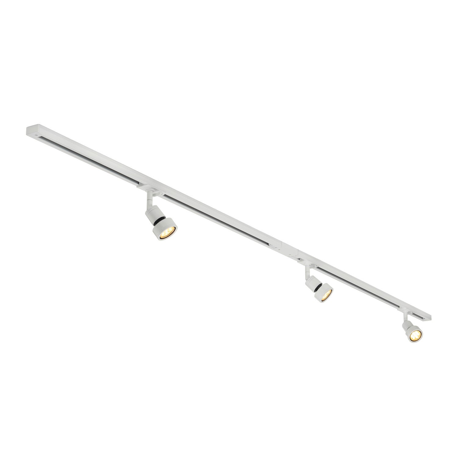 CONJUNTO DE ALTA VOLTAGEM DE 1 FASE, três lâmpadas, LED, branco, incl. 2x calhas elétricas de alta voltagem de 1 m, 3 cabeças de iluminação PURI, peça de união longitudinal, 2 tampões de extremidade, 3 anéis de decoração, 3 lâmpadas LED GU10