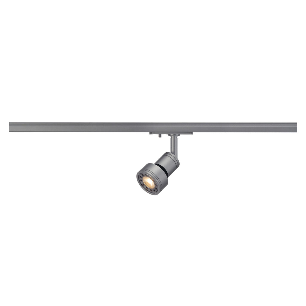 PURI, foco para calha elétrica de alta voltagem de 3 fases, QPAR51, cinzento prateado, máx. 50 W, incl. adaptador de 3 fases