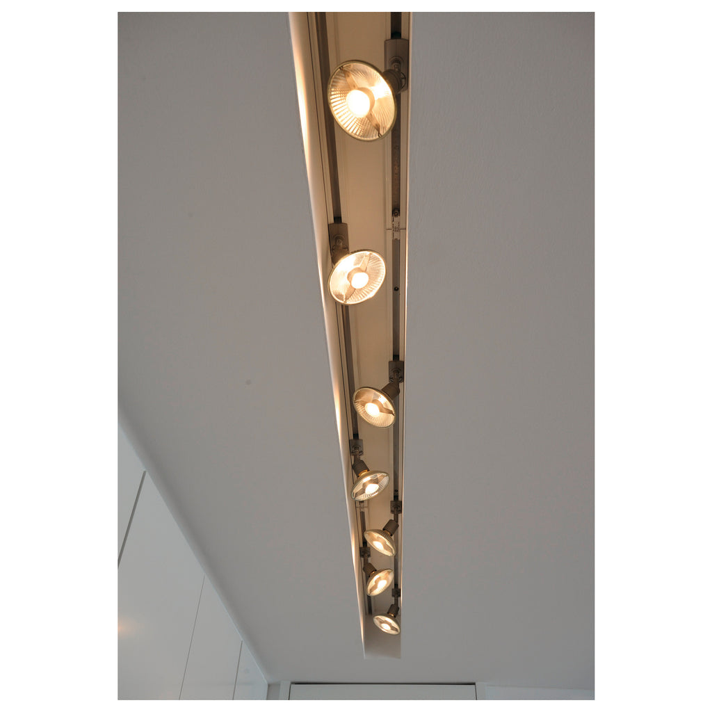 PURI, foco para calha elétrica de alta voltagem de 3 fases, QPAR51, cinzento prateado, máx. 50 W, incl. adaptador de 3 fases