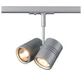 BIMA 2, foco para calhas elétricas de alta voltagem de 3 fases, duas lâmpadas, QPAR51, cinzento prateado, máx. 50 W, incl. adaptador de 1 fase