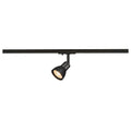 PURIA, foco para calha eletrificada de alta tensão dum circuito monofásico, QPAR51, preto mate, plástico preto acetinado, máx. 10 W, incl. adaptador monofásico